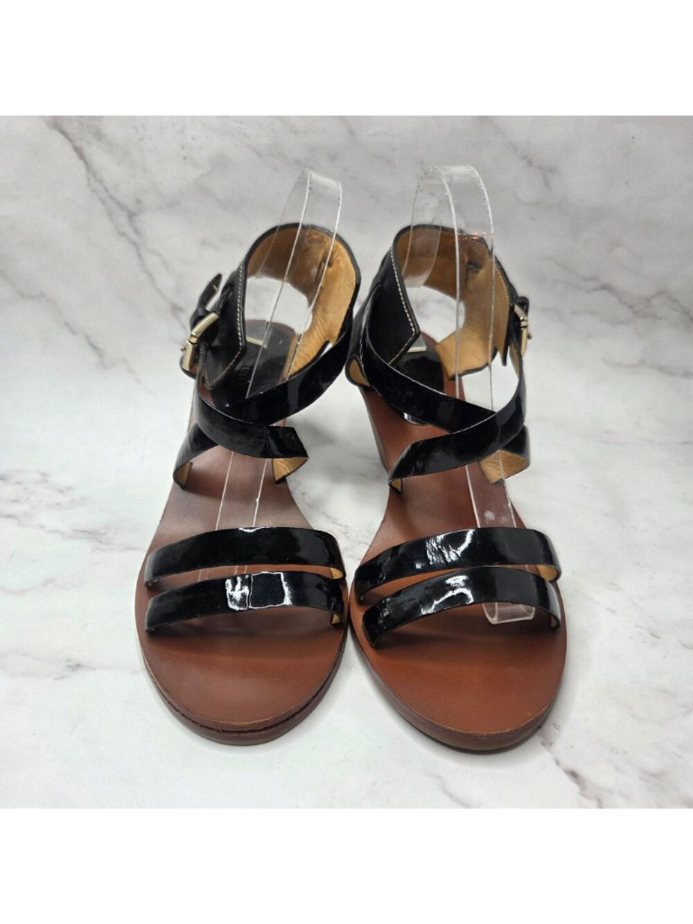 NWOT Coach Prue Black Leather Wedges Sandals Ankle Strap Heels Women's 10B - Picture 3 of 11